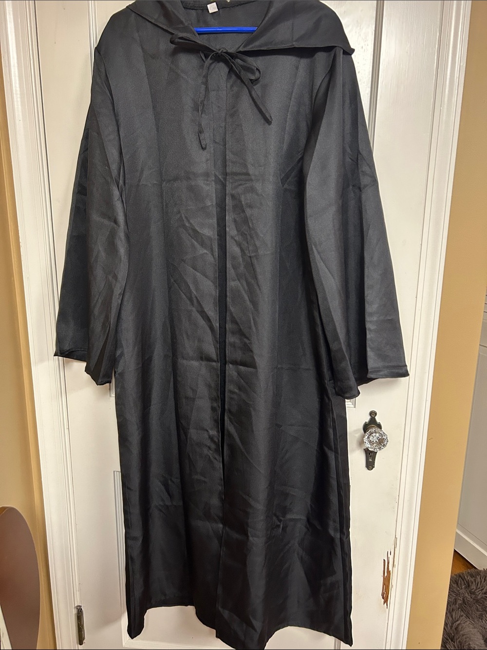 Women’s Black Hooded Cape Coat with Tie Collar